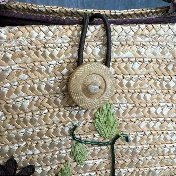 Unbranded Woven  Straw Raffia Beach Large Lined Floral Sequins‎ Tote Basket - Picture 3 of 15